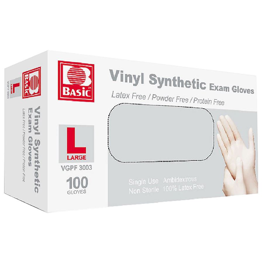 Vinyl synthetic exam glove, clear - BX/100