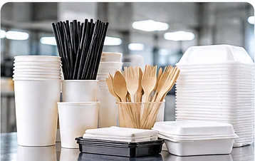 Verres, ustensiles de bois et contenants jetables